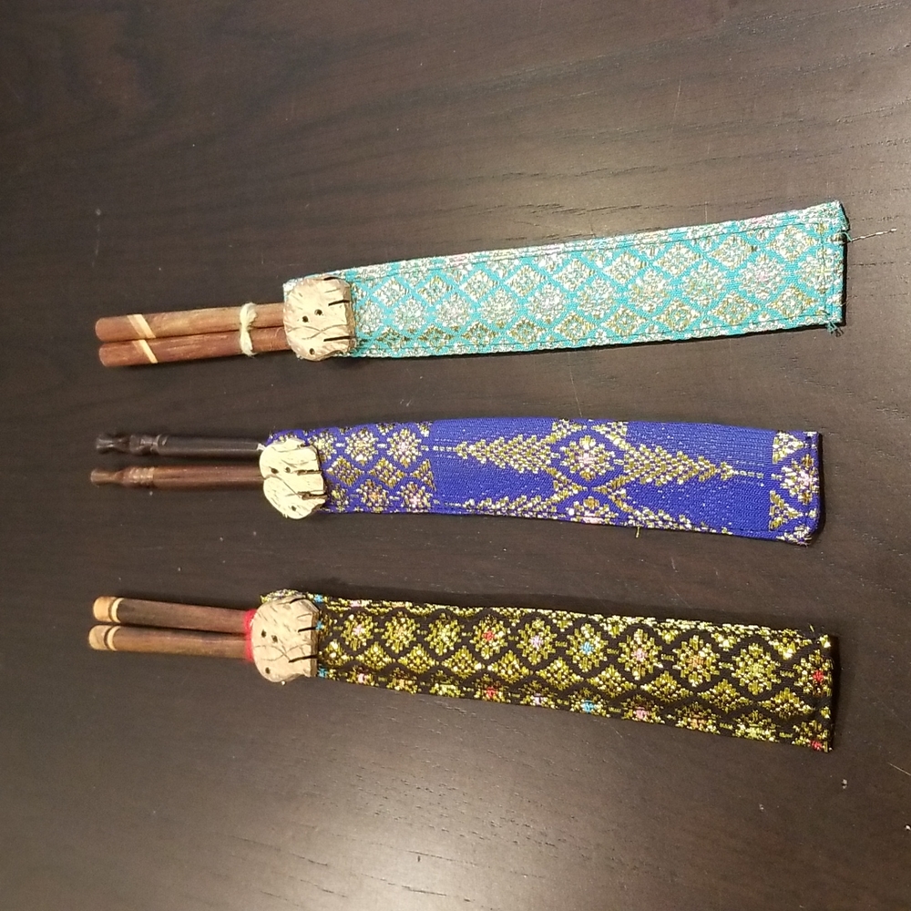 Set of 3 handcarved chopsticks in a case new